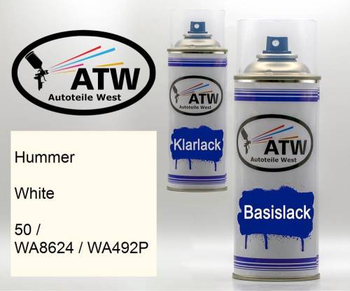 Hummer, White, 50 / WA8624 / WA492P: 400ml Sprühdose + 400ml Klarlack - Set, von ATW Autoteile West.